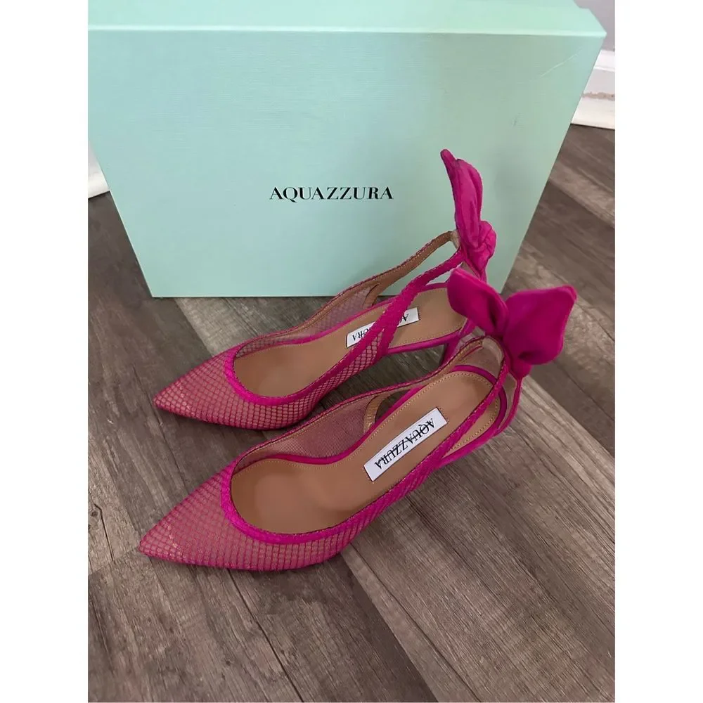 AQUAZZURA Bow Tie mesh and suede 105 pumps - Picture 10 of 12